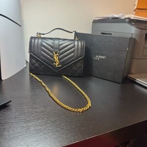 Saint Laurent Black Crossbody Bag with Gold Chain